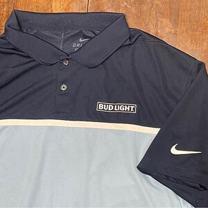 Nike Bud Light Polo Shirt Mens XL Blue Dri Fit Performance Golf Beer Logo